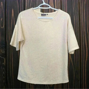 b. young Ivory Textured Fabric, Soft, Drop shoulder, Loose, Short Sleeve T Shirt